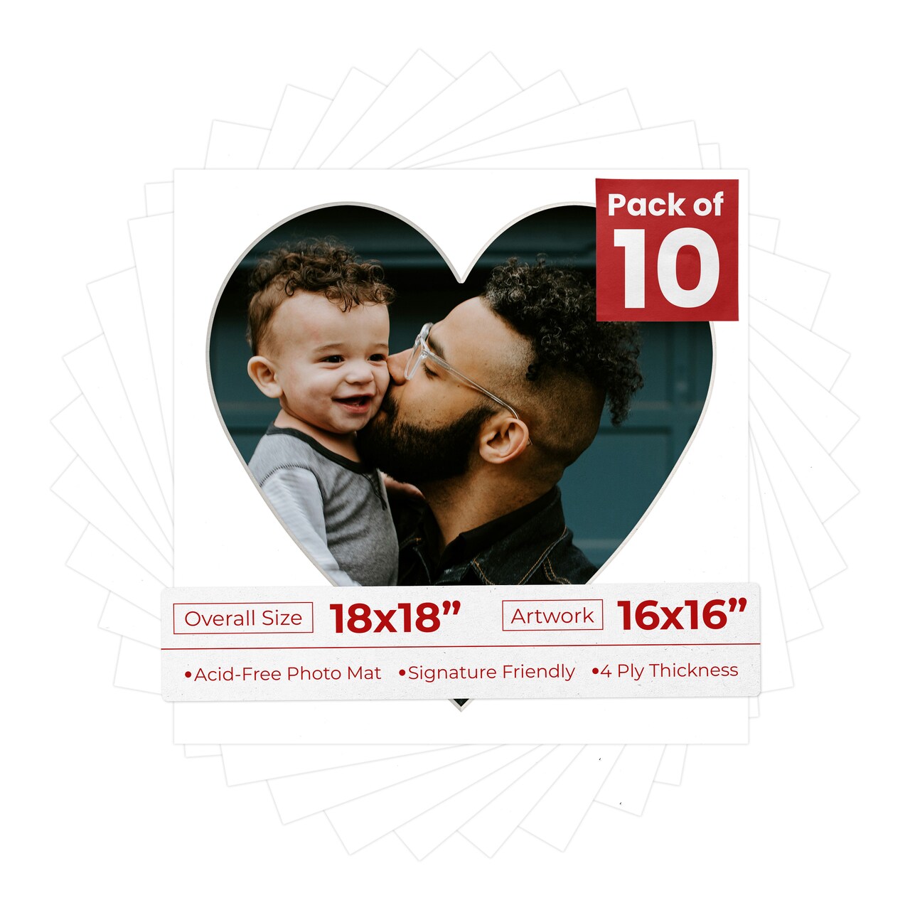 White Mat Board for 18x18 Frames - Heart Opening for 16x16 Photos